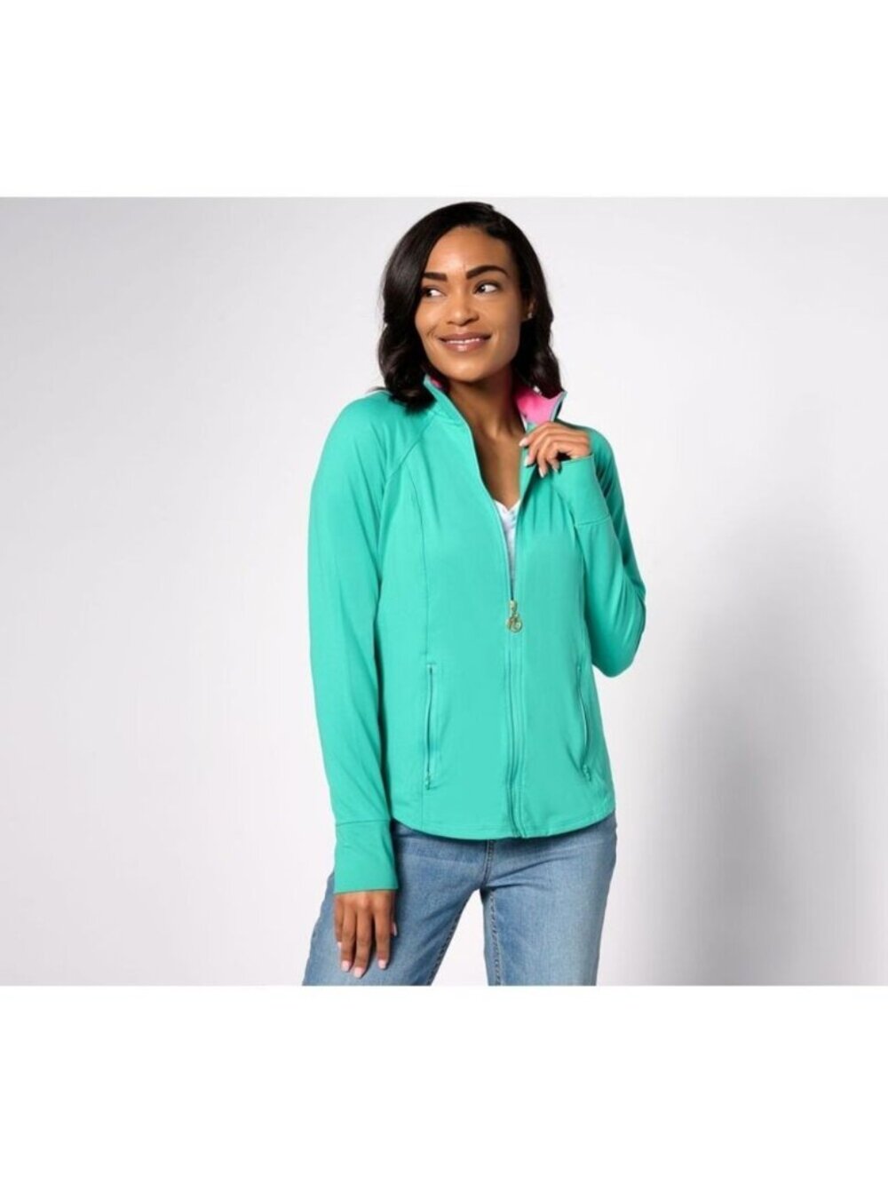 Belle by Kim Gravel Women Jacket Sz 2X Zip Athletic Pop of Color Green A627930